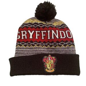 Harry Potter House Gryffindor Crest Knit Pom Beanie Hat Winter Cap Adult OSFM